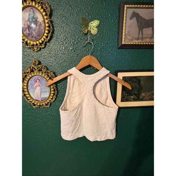 Cream Yoga Nude Pink Cropped Tank Top Sz Small Built In Bra - Picture 3 of 3